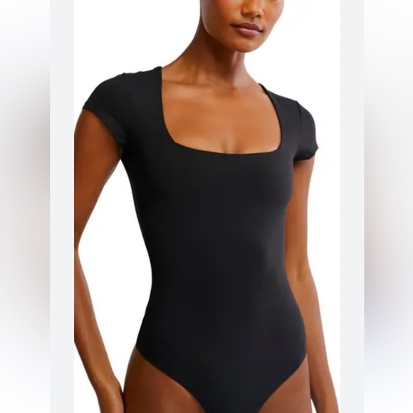 Free People Tops - Free People Square Eyes Bodysuit in Black Short Sleeve Square Neck XS
